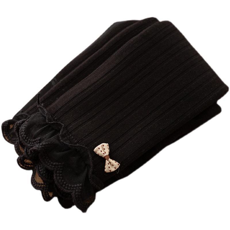 Winter Stripe Lace Fleece-Lined Thick Leggings for Baby Girls - Fashionable, Warm Autumn Style