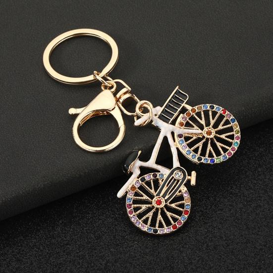 Keychain Pendant Sparkling Rhinestones Bicycle Design Zinc Alloy Key Chain with Lobster Clasp Electroplated Key Holder Backpack Car Accessory