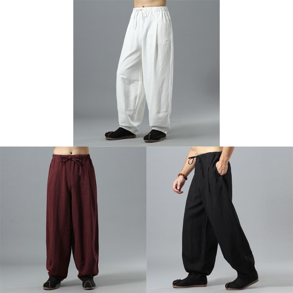 Men Cotton Lantern Pants With Drawstring Waist For Casual Autumn Wear