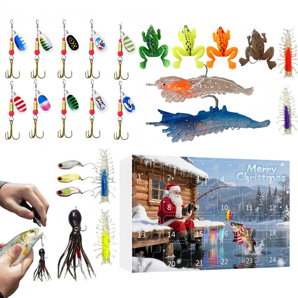 

Christmas Countdown Calendar Fishing 24 Days Christmas Countdown Advent Fishing Lure Tackle Kit For Lake Stream River Bass Trout