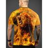Ανδρικό T-Shirt με 3D Εκτύπωση Φλόγα Λιοντάρι Casual Κοντομάνικο Κρουαζέ Τοπ Δροσερό Φωτιά που Βρυχάται Ζώο Βασιλιάς Γραφικό Tee Στυλ Hip Hop Streetwear Μόδα