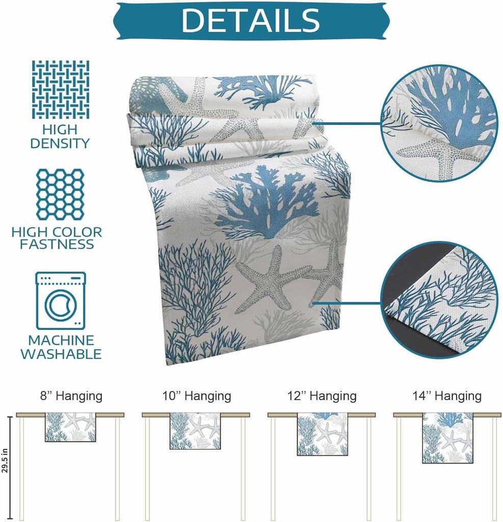 Summer Beach Coral Starfish Linen Table Runner Dresser Scarves Decor Reusable Kitchen Dining Table Runner Holiday Party Decor