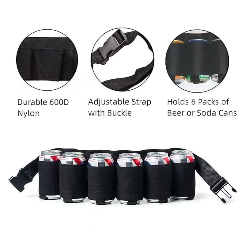 1PC Portable 6-can Beer Belt Holder Adjustable Drink Bag Outdoor Oarties Camping