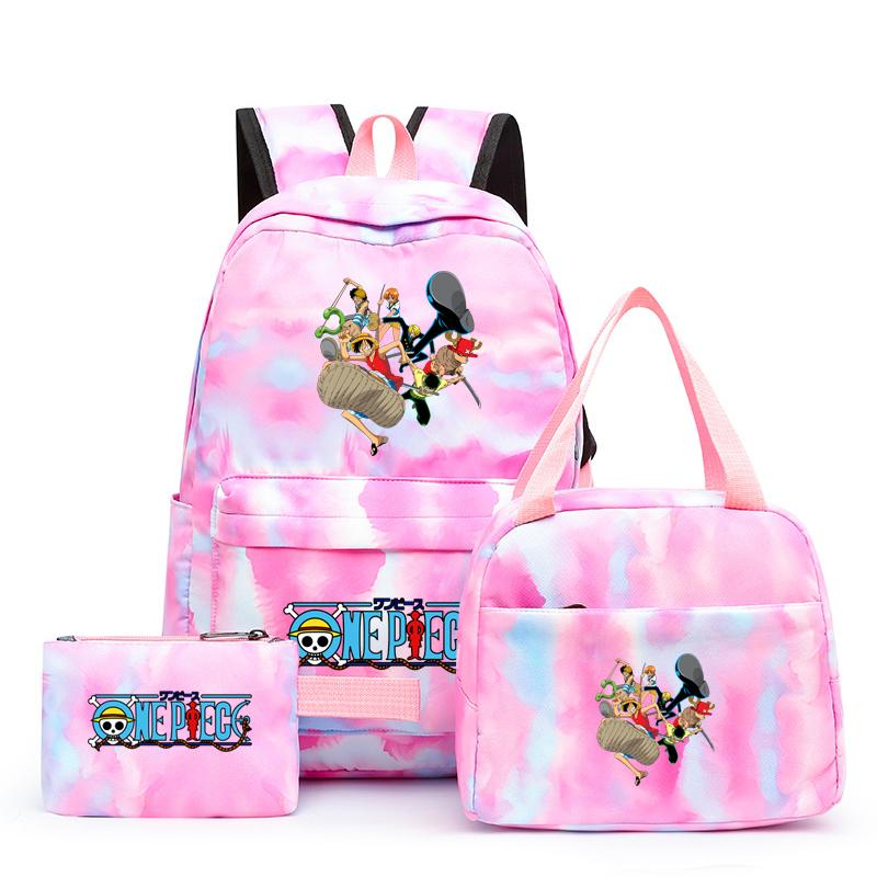 3 stk/sett Tilbake til skolen ryggsekk Anime ett stykke jenteryggsekksett Kawaii skoleelever Gutt Barn Matpakke Blyantboks