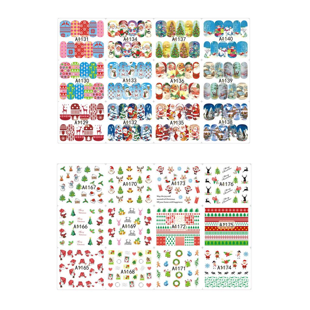2 Sheets Christmas Nail Art Snowman Deer Transfer Stickers Manicure DIY Tips