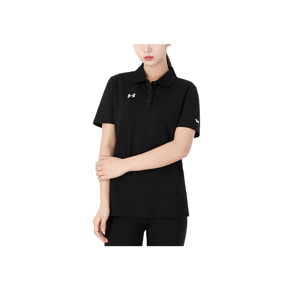 Under Armour Casual Sports Breathable Solid Color Short Sleeve Polo Shirt Women Tops Black 21500543-001