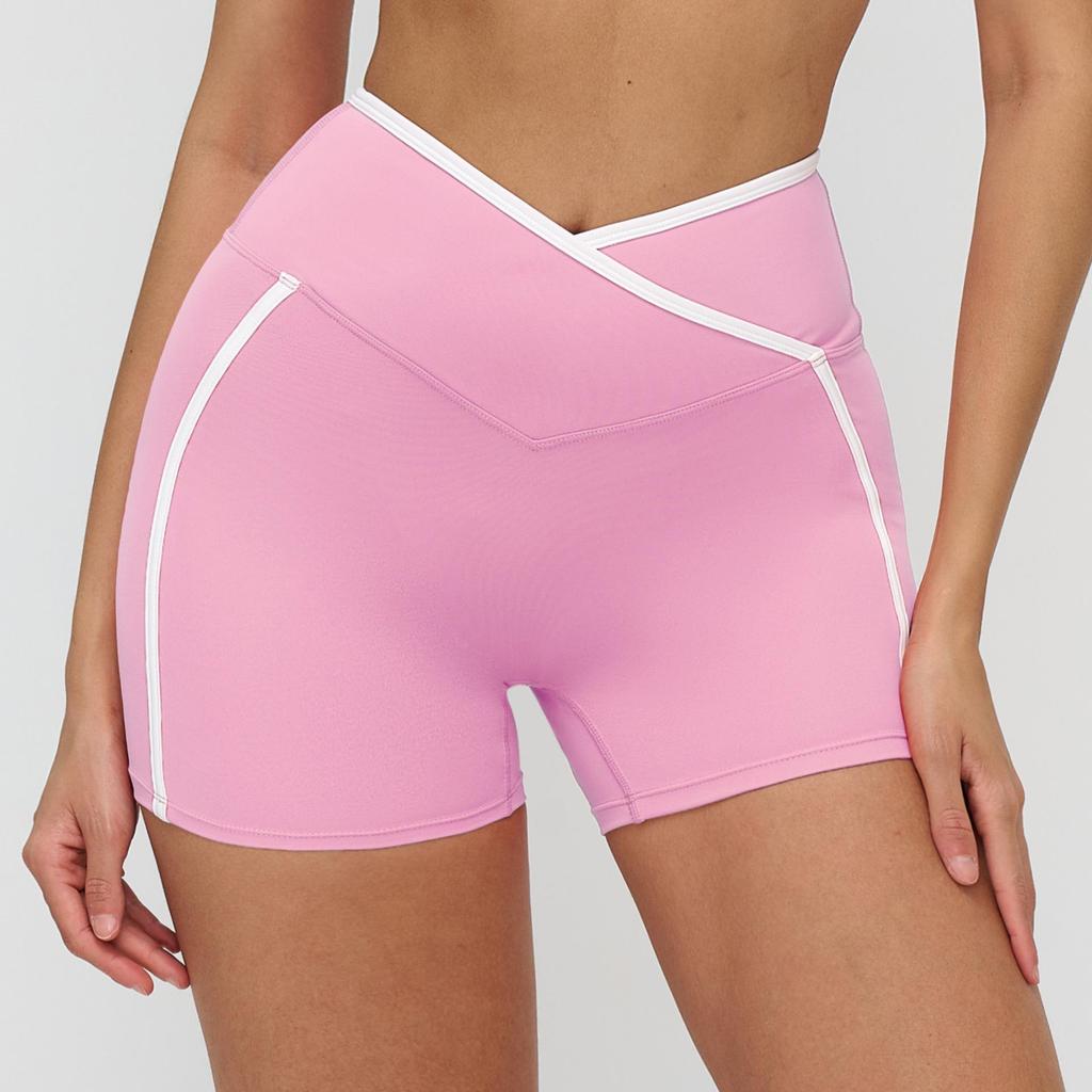 Color-Block Yoga-Shorts mit überkreuztem Bund - Hüfthebende Passform für Laufen & Fitness