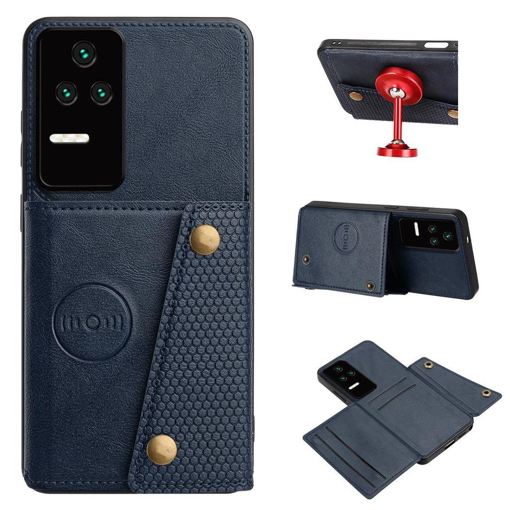 PU Leather Wallet Phone Case for Xiaomi POCO F4 Multiple Card Slots Dual Metal Button Closure Shockproof Full‑Body Protective Cover