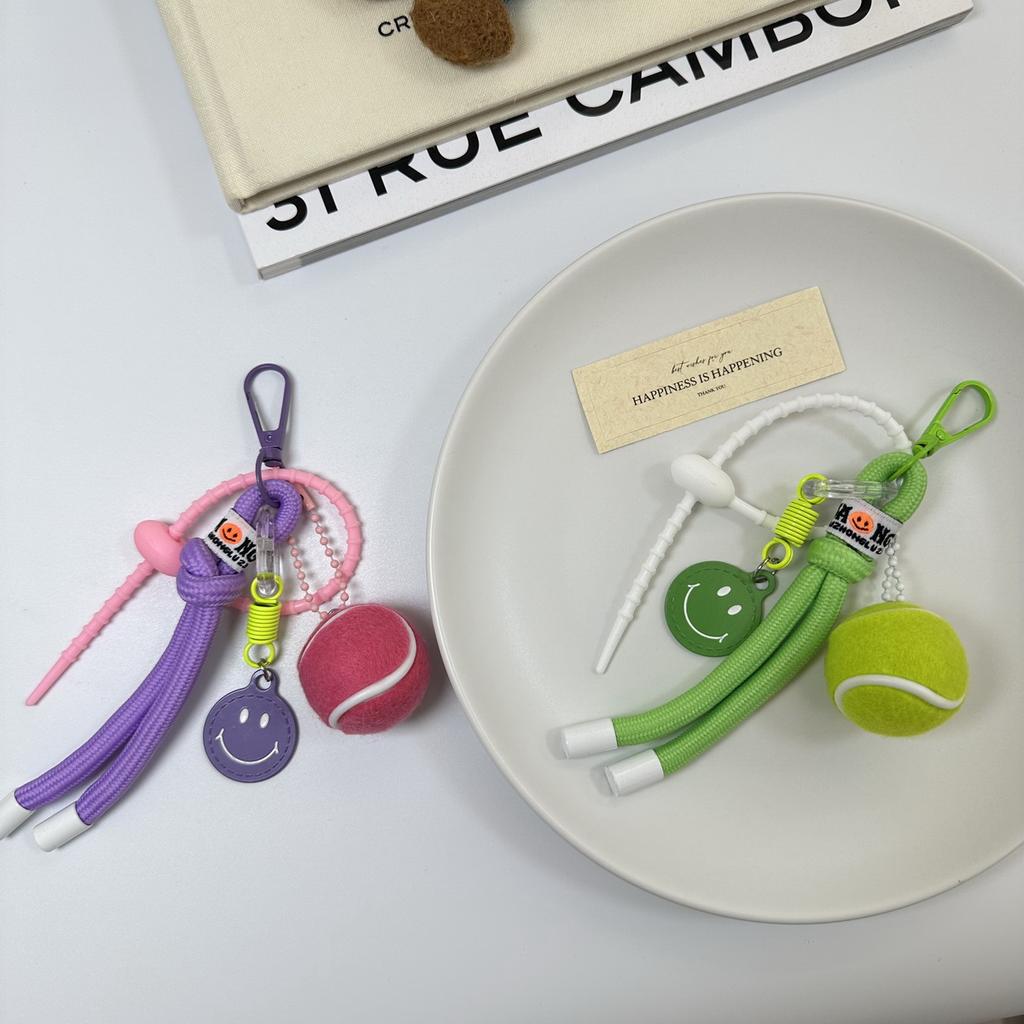 Bunte Lachendes Gesicht Großer Tennis Schlüsselanhänger Kreatives Schultaschen Anhänger Silikon Binde Seil Dekoration Anhänger Geschenk Grün/Lila