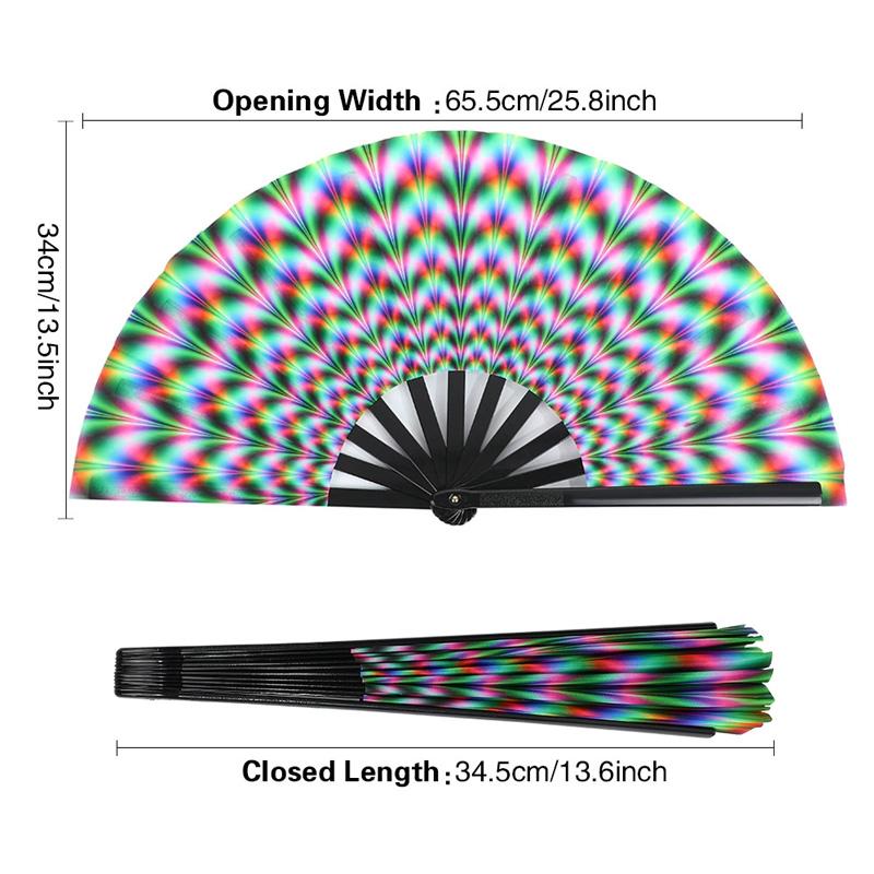 1PC Hand Rave Fan Large Music Festival Fan Gifts Folding Fan Colorful Foldable Fan 33cm