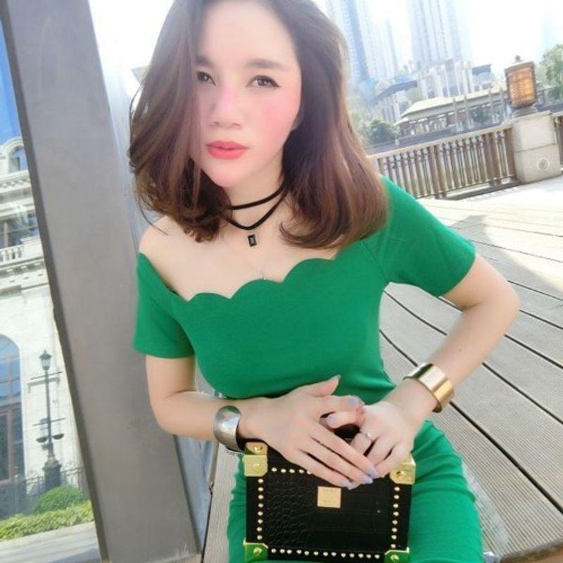 

Strapless Sexy European and American Nightclubs off-Neck Dress Green All yards