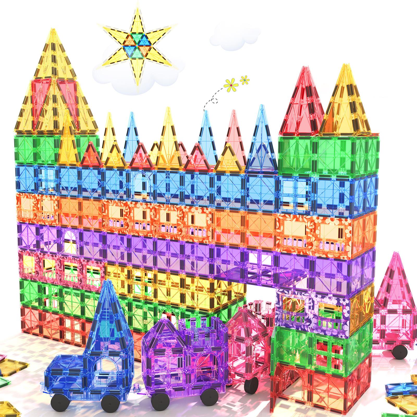 

Набор из 100 магнитных плиток STEM строительных игрушек с 2 машинками, сенсорные штабелируемые магнитные блоки для малышей и детей United States