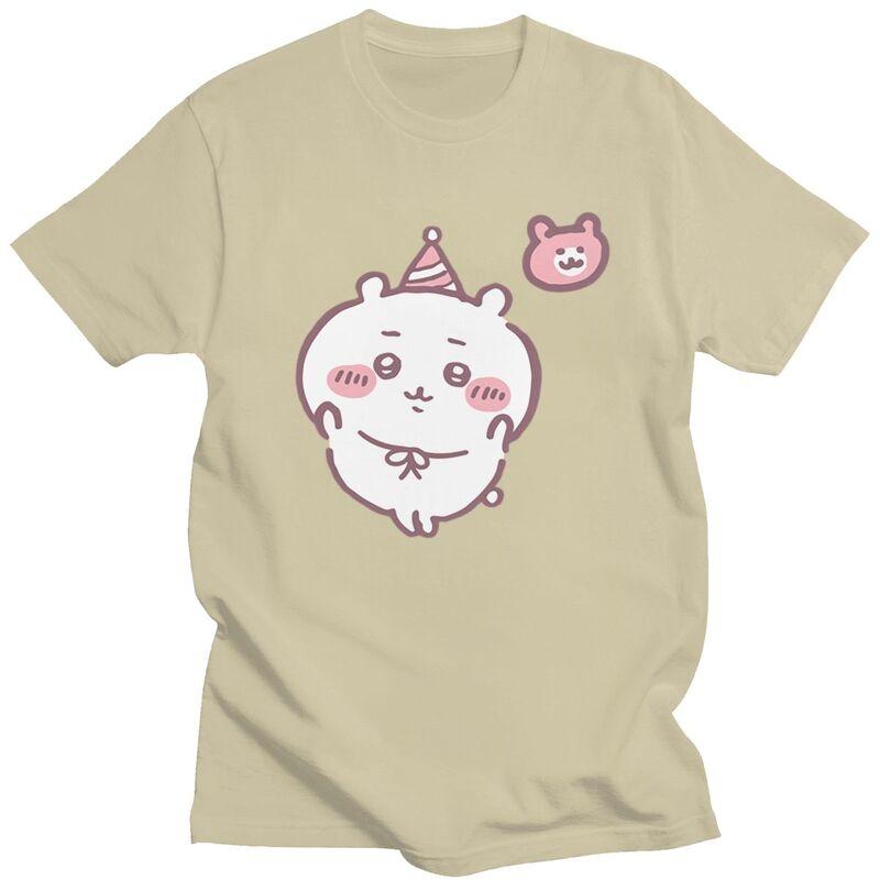 Custom Chiikawa T Shirt Men Pure Cotton Tshirt Casual Tees Short Sleeves Cute Cartoon T-shirts Slim Fit