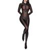Women Sheer Lingerie Jumpsuit Long Sleeve Front Zipper Crotchless Design Glossy Silky Bodysuit Club Wear