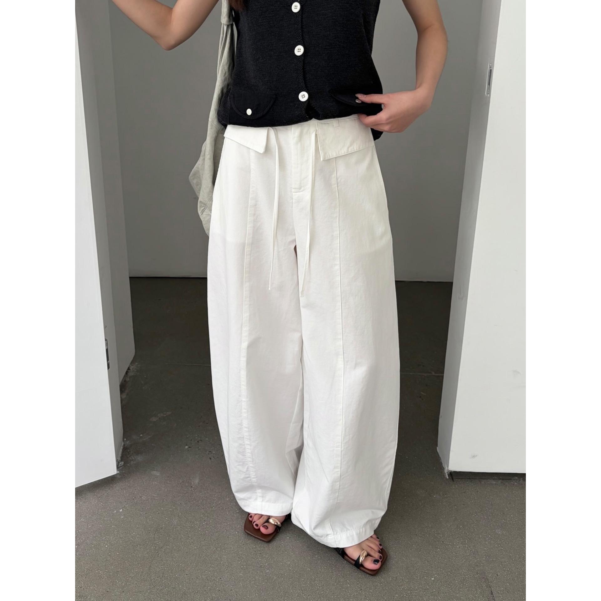 

ICC Spring Women s Relaxed Fit Knife Pleat Pants with Irregular Waistband Small білий