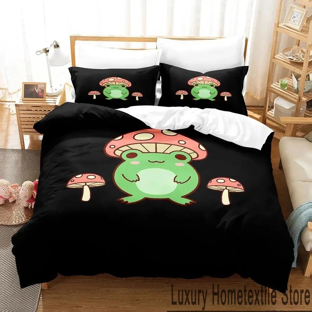 Cartoon Cottagecore Frog Mushroom 3D Bedding Set Duvet Cover Bed Set Quilt Cover Pillowcase Comforter King Queen Size Boys Adult