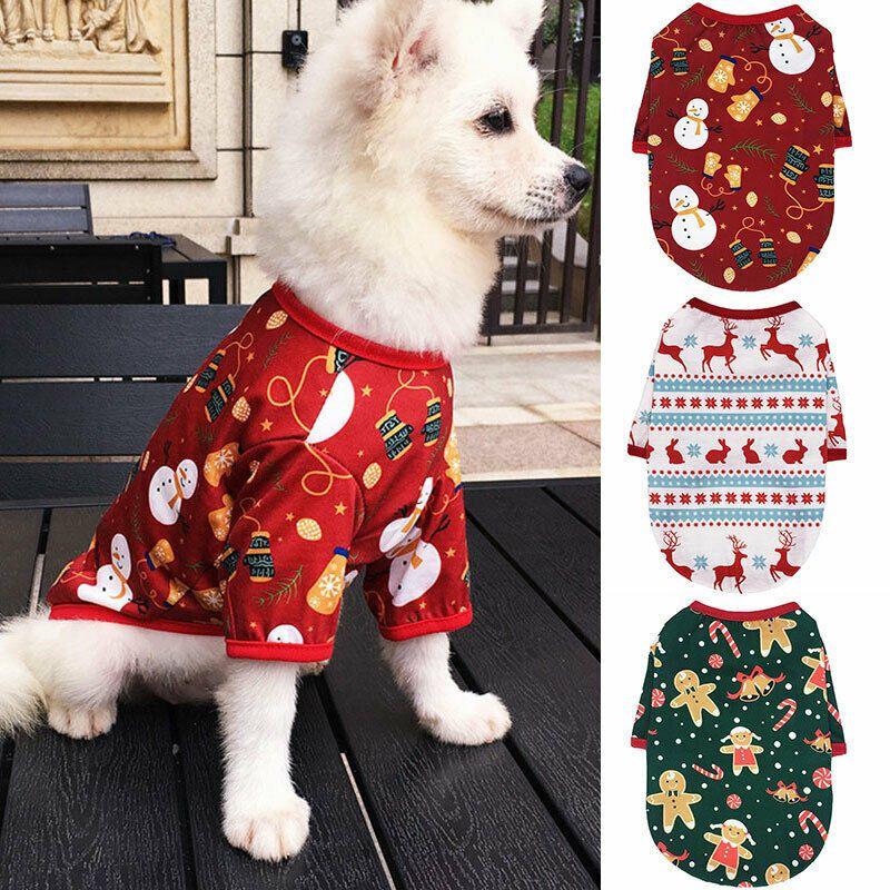 Adorable Christmas Pet T-shirt Coat For Dogs And Cats Featuring Festive Deer And Gingerbread Man