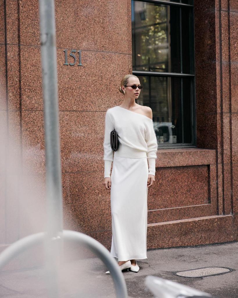 Women's Sexy Off-the-Shoulder Slimming Knit Sweater – Versatile Solid Color Cold Shoulder Top