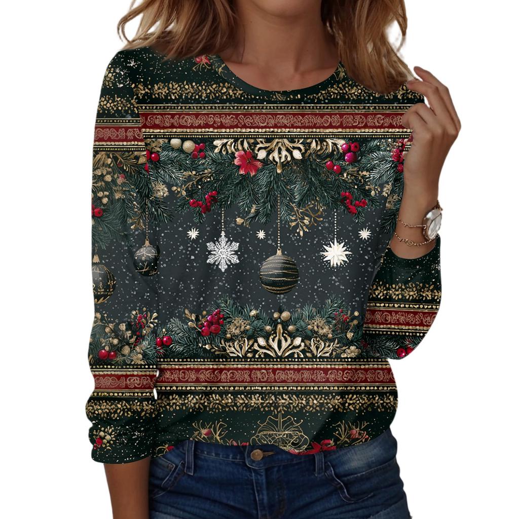 Women's Fashion Casual H Printed V-Neck Long Sleeve Decorative Button T-Shirt Tops