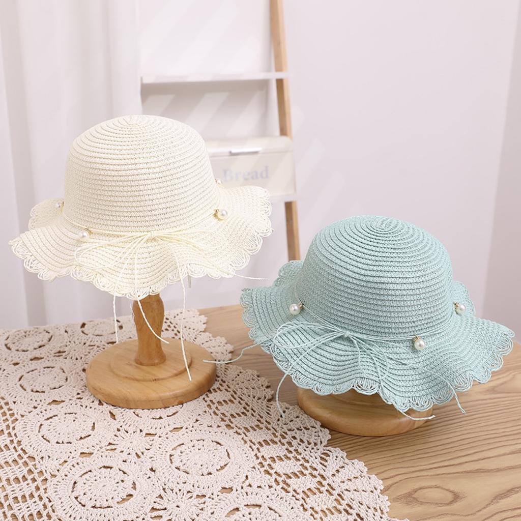 Baby Girl Sun Hat Summer Sun Protection Straw Hat Pearl Beach Bucket Hat Girls Sun Hat