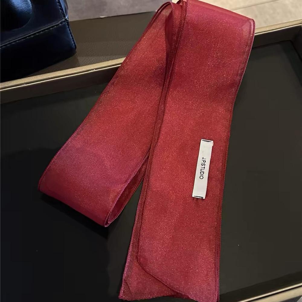 Thin Silk Scarf Pearl Shiny Belt Elegant Long Narrow Scarf  Spring Summer