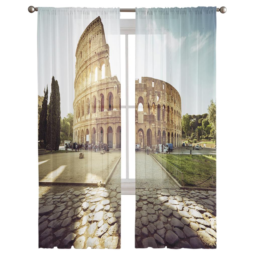 Roman Architecture Chiffon Sheer Curtains for Living Room Bedroom Home Decoration Window Voile Tulle Curtain Drapes