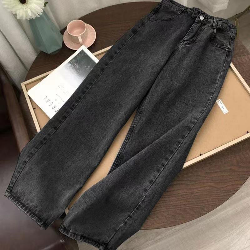 GMXIA Wide-leg Pants for Girls, Spring and Autumn Retro Straight-leg Dad Pants, High-waisted Ins Jeans, Versatile for Students