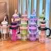 Large Capacity Plastic Water Bottle with Straw Cute Belly Tea Mug Drinking Cup Portable Kettle for Travel, School & Home Office