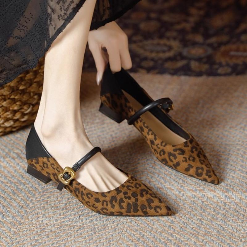 Leopard Women Heeled Shoes Elegant Pointed Toe Chunky Shoes 2025 Designer New Loafers Dress Party Pumps Zapatillas Mujer