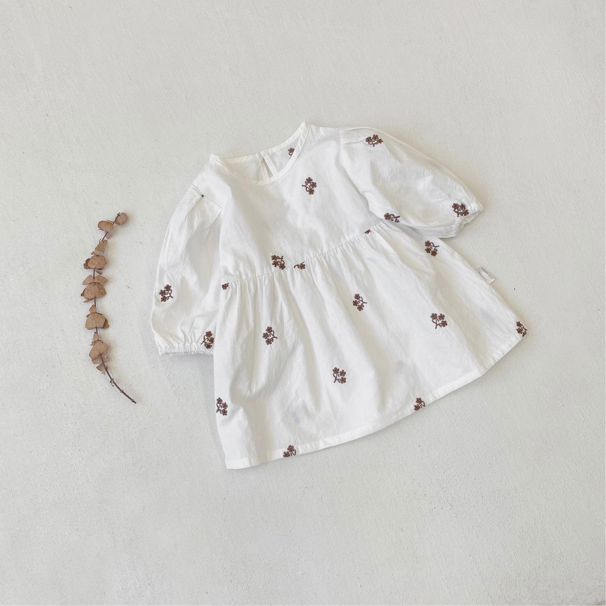 Girls  Retro Embroidered Floral Cotton Dress 90 cm