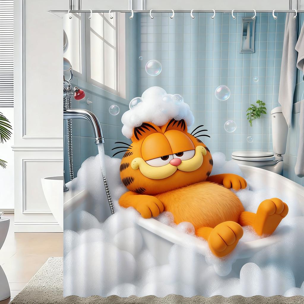 Cute 3D Cartoon Penguin Bathing with Bubbles Waterproof Shower Curtain - Fun Bathroom Decor