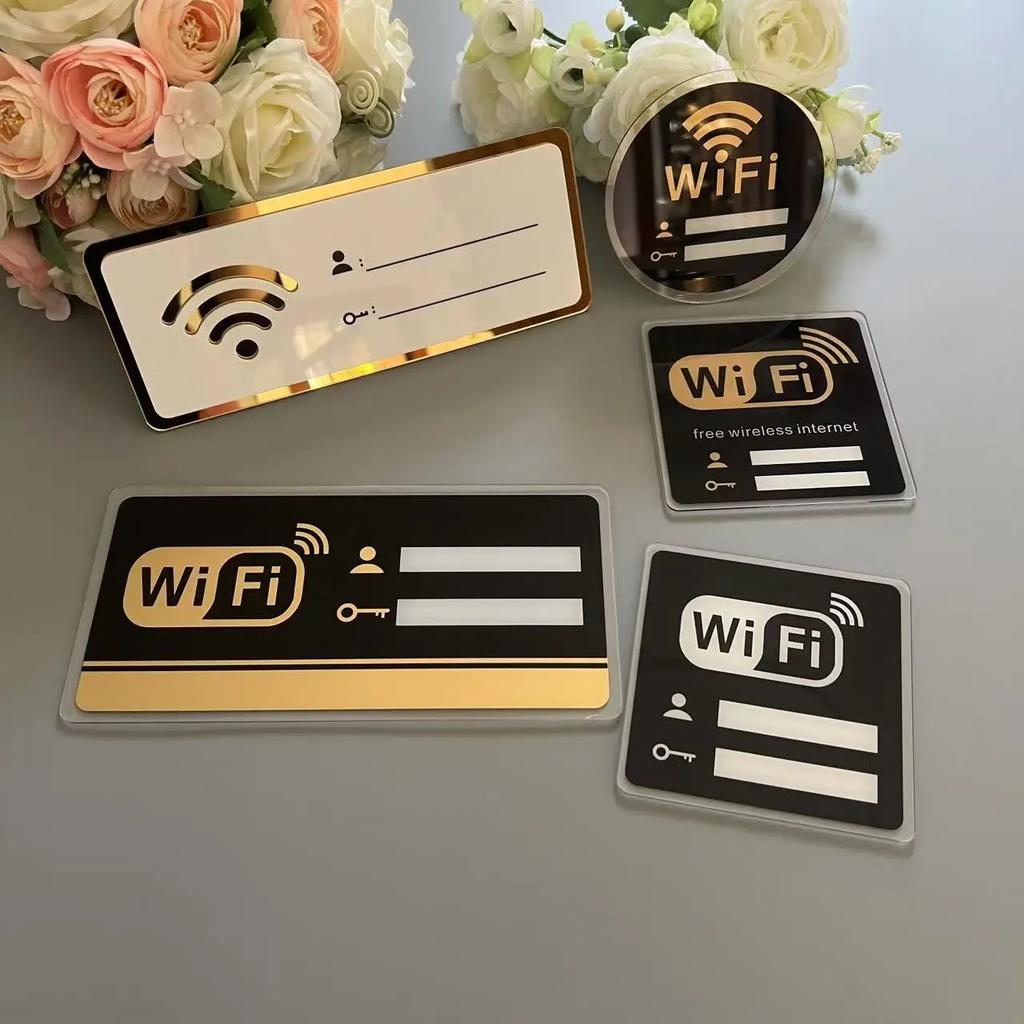 WIFI Sign Mirror Wall Stickers 3D Acrylic Rewritable Handwriting Account and Password For Public Shope Signage Decorate