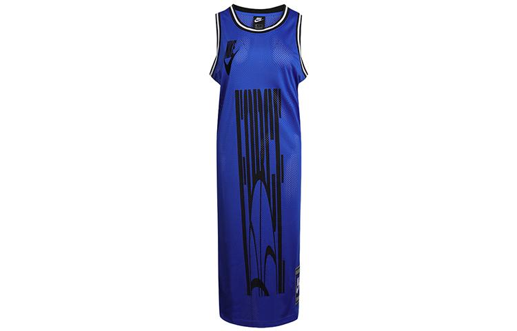 Nike Sleeveless Dresses Women s Blue Crew Neck Moderate Mid Length CU6788-405 L