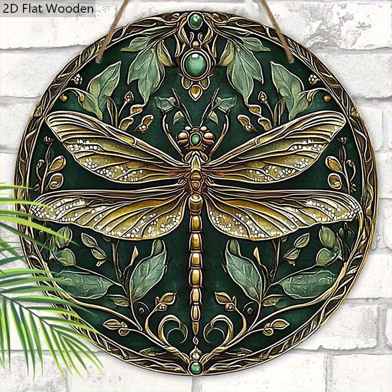 Vintage Wooden Sign with Dragonfly Pattern - Decorative Hanging Plaque for Front Door, Wall Decoration
