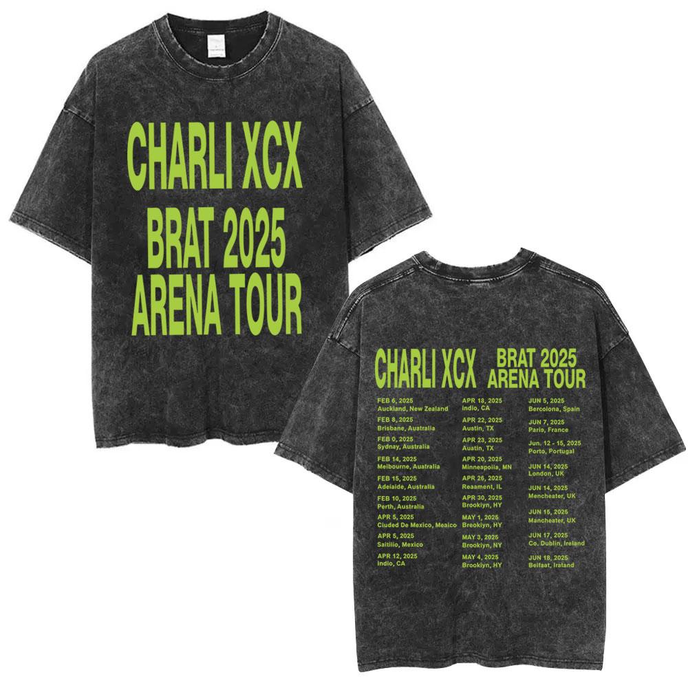 Charli Xcx Brat 2025 Arena Tour Washed T Shirts Men Women Fashion Pop Music T-shirts Cotton Vintage T-shirt Oversized Streetwear S разноцветный
