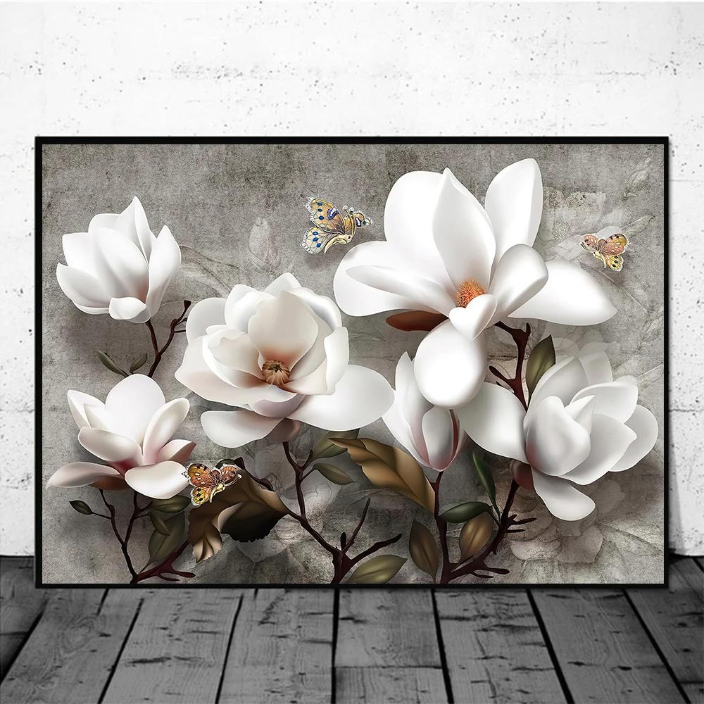 Abstract Flowers Wall Art Poster White Pink Lily Retro Floral Canvas Painting Modern Flower Art Print Home Room Decor