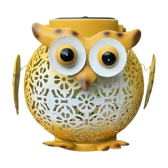 Yousheng Metal Owl Solar Light, Outdoor Solar Owl Lantern, Waterproof Solar Powered Garden Light, Hanging Floral Owl Lantern for Patio Yard B