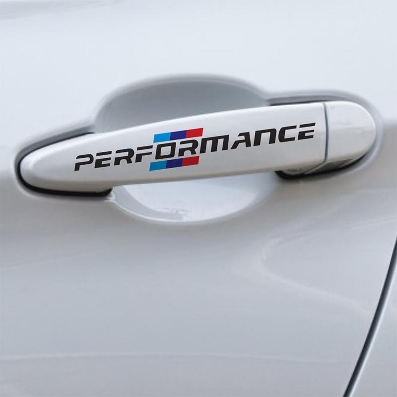 4pcs Car Door Handle Emblem Performance 3D Stickers for Bmw M F30 F31 F34 F35 F80 G30 G31 F01 F02 F20 F21 F52 E46 X1 X3 X5 X6 X7