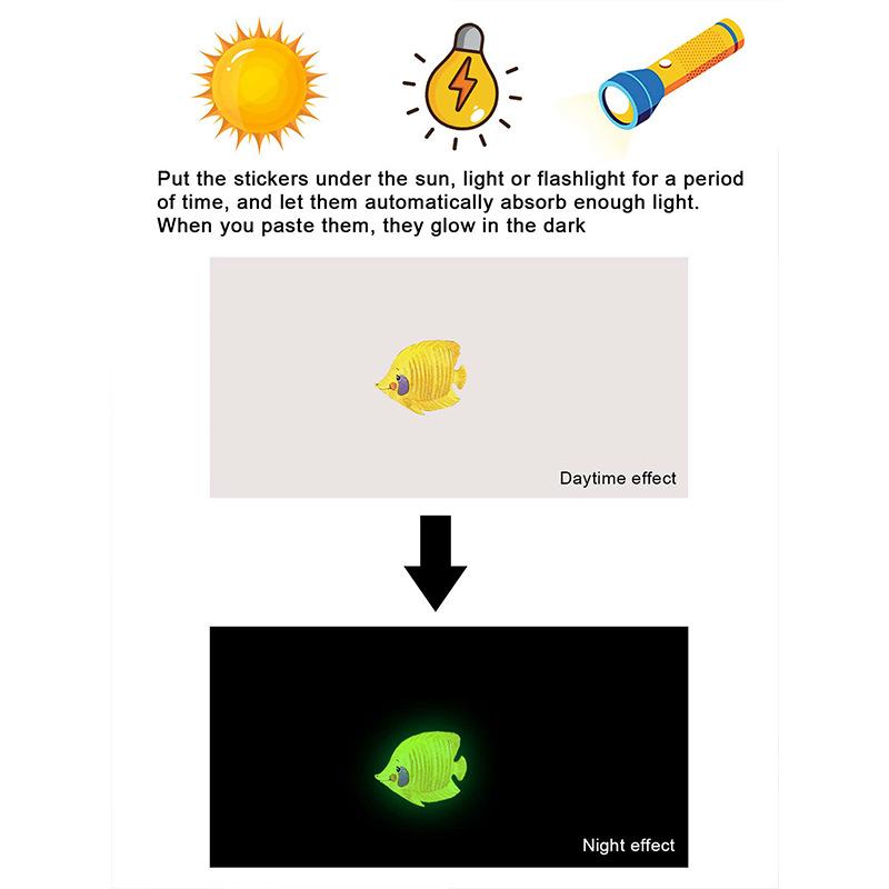 Kreslené samolepky na zeď svítící ve tmě, domácí dekorace, světelné fluorescenční nálepky s mořskými živočichy pro dekorace dětského pokoje