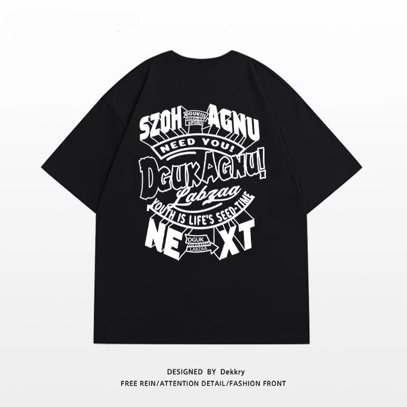 American high street trendy brand letter printing heavy cotton short-sleeved T-shirt women's summer loose and versatile couple top ins