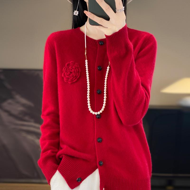 QingHe Cashmere Women's 30% Cashmere Cardigan - Soft & Warm Wool Blend Sweater
