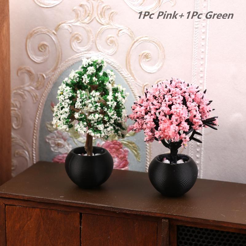 2Pcs 1/12 Flower Pot Model Doll Home Miniature Potted Plants Garden Ornament Micro Scene Decoration Toy