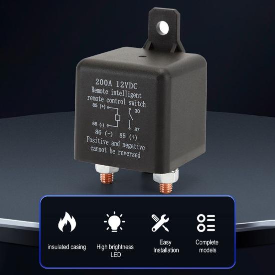 Automotive Relay Wireless Remote Control 200A 12V Battery Disconnect Switch with Waterproof Shell Copper Terminals