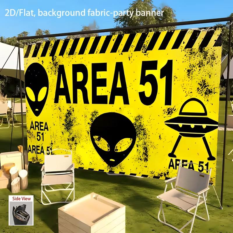 

2D Area 51 Alien UFO Warning Banner Distressed Yellow Black Background 47.2x31.5inch/120*80cm