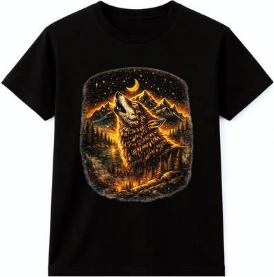 Wolf T Shirt Howling Wolf Mountain Moon Nature Wildlife Graphic Tee