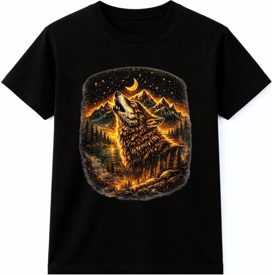 Футболка с волком Воющий волк Гора Луна Природа Дикая природа Графическая футболка 4XL