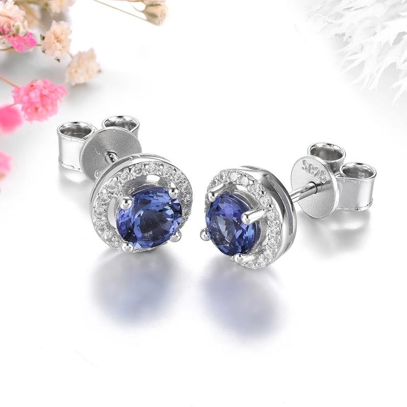 925 Sterling Silver Natural Tanzanite Rhodium Plated Stud Earring 1 Carats Genuine Gemstone Women Classic Design Style Jewelrys