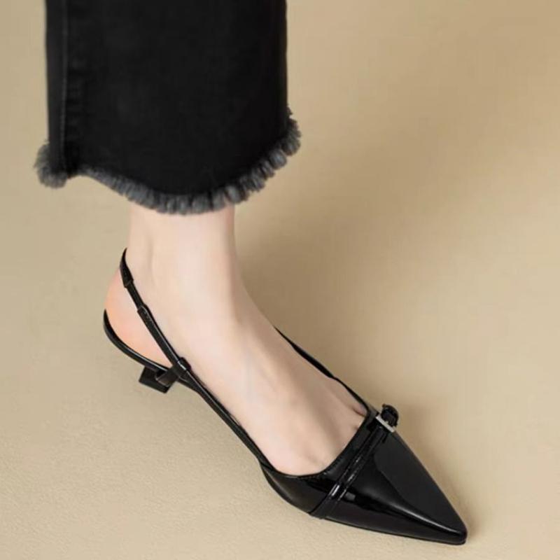 Fashion Women's Sandals Pointed Toe Sandals Patent Leather Mid Heels Ladies Shoes Summer Sexy Casual Shoes Designer Slip On Women Pumps
