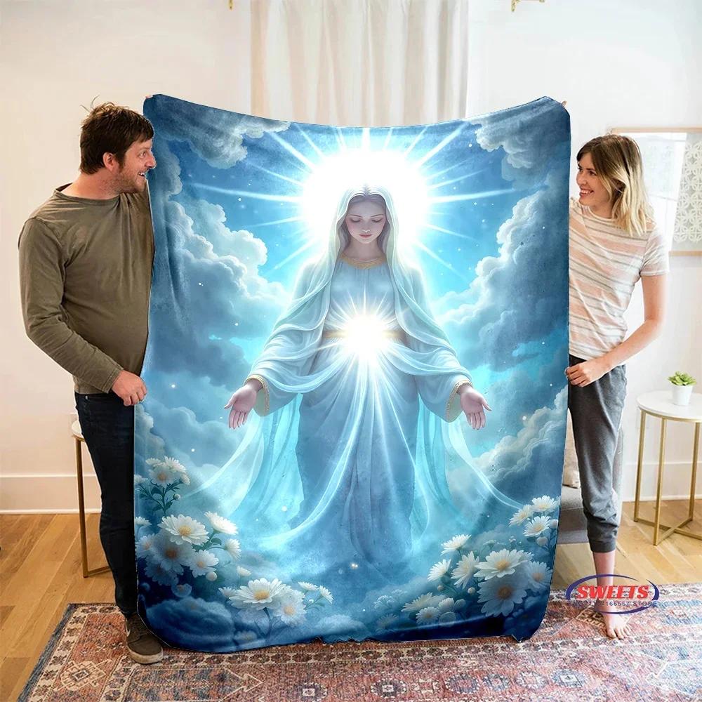 Coperta artistica in flanella della Vergine Maria misericordiosa, 6 taglie, per divano, ufficio, pisolino, per tutte le stagioni, lavabile in lavatrice