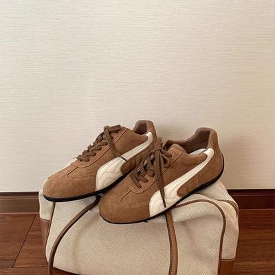 Cowhide Version~ Su Yinyin Has the Same Korean Version of Retro Lace-up Leather Low-top Casual Moral Training Shoes Women's Racing Sports Shoes